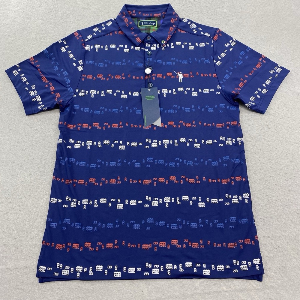 William Murray Polo Shirt Mens Small Blue Murray Chill UV Performance Golf Beer